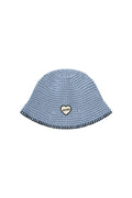 韓國 EMIS -HEART RUBBER PATCH KNIT BUCKET HAT-PASTEL BLUE