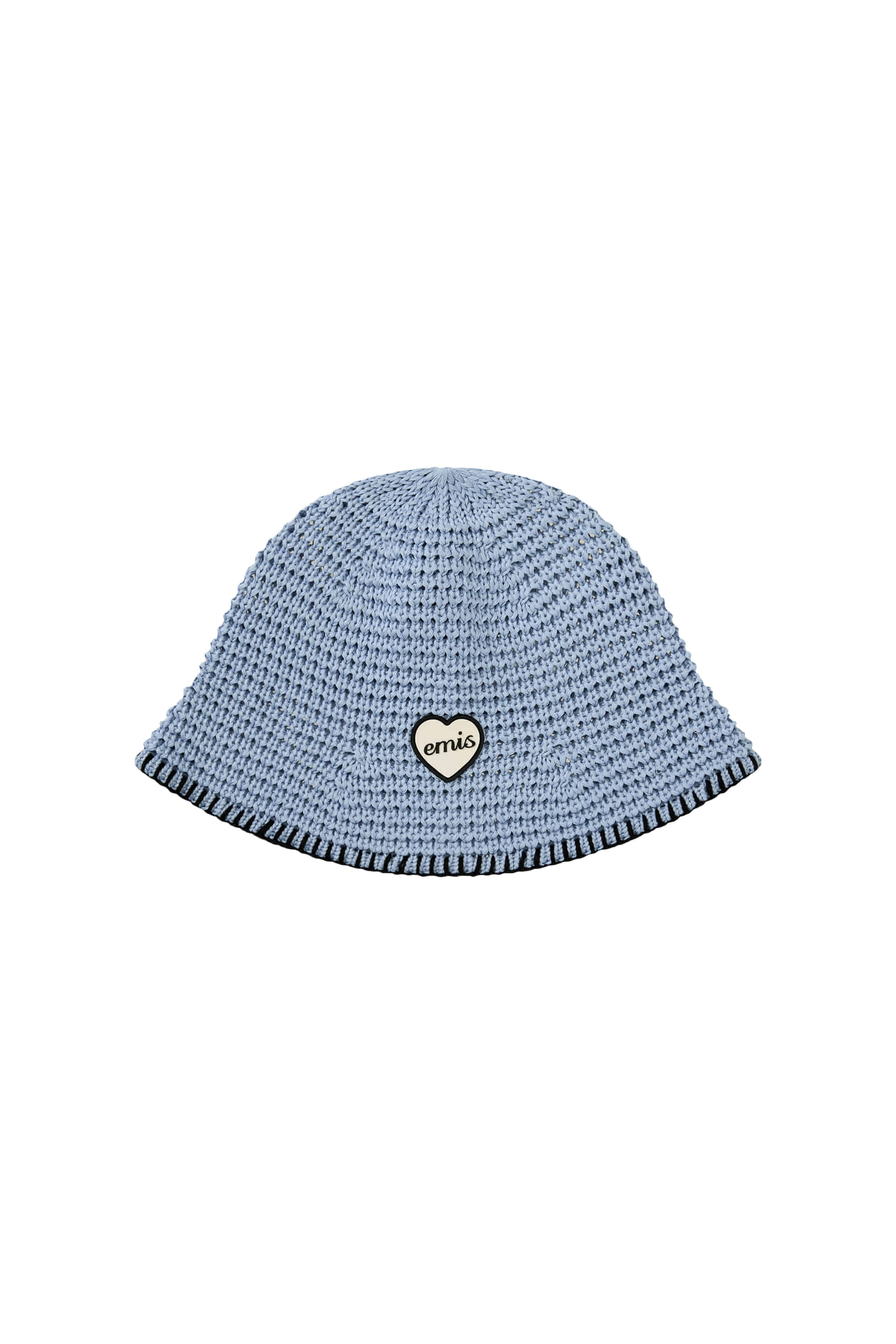 韓國 EMIS -HEART RUBBER PATCH KNIT BUCKET HAT-PASTEL BLUE