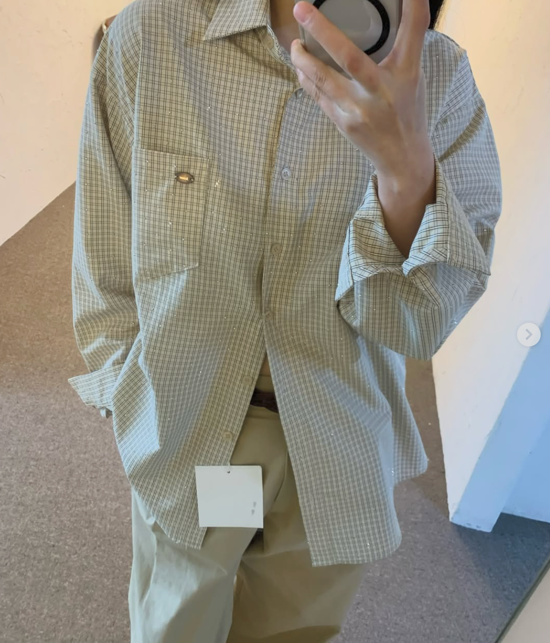 韓國設計拼接格紋釘珠棉質襯衫 | 小格子Oversize恤衫 Korean Plaid Shirt