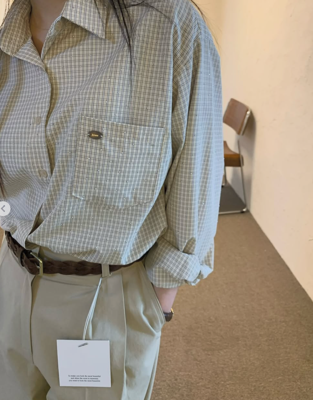 韓國設計拼接格紋釘珠棉質襯衫 | 小格子Oversize恤衫 Korean Plaid Shirt