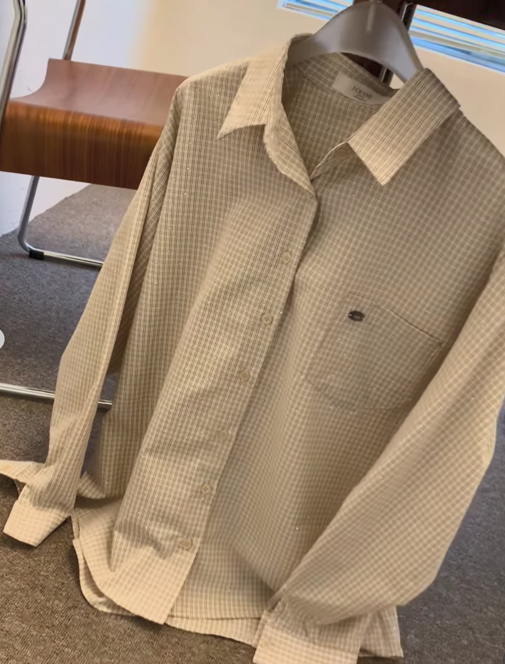 韓國設計拼接格紋釘珠棉質襯衫 | 小格子Oversize恤衫 Korean Plaid Shirt