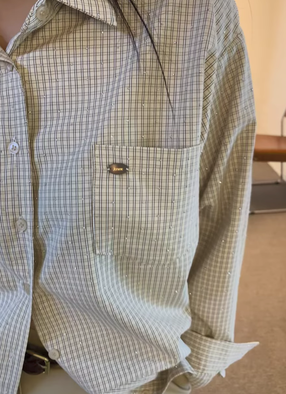 韓國設計拼接格紋釘珠棉質襯衫 | 小格子Oversize恤衫 Korean Plaid Shirt