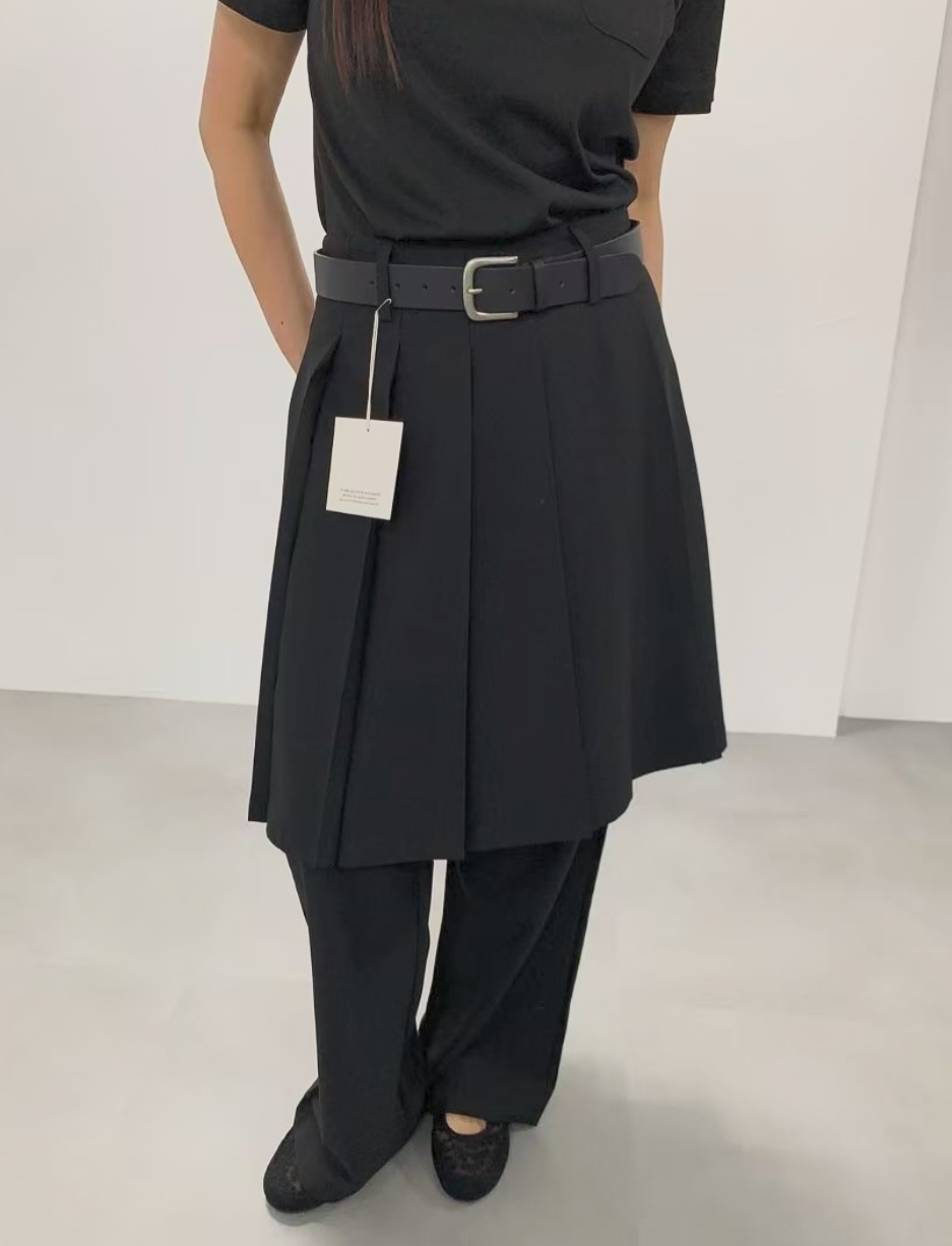 韓國J CRANE百褶裙拼接直筒褲 | 不對稱裙褲二合一 Korean Pleated Skirt Pants