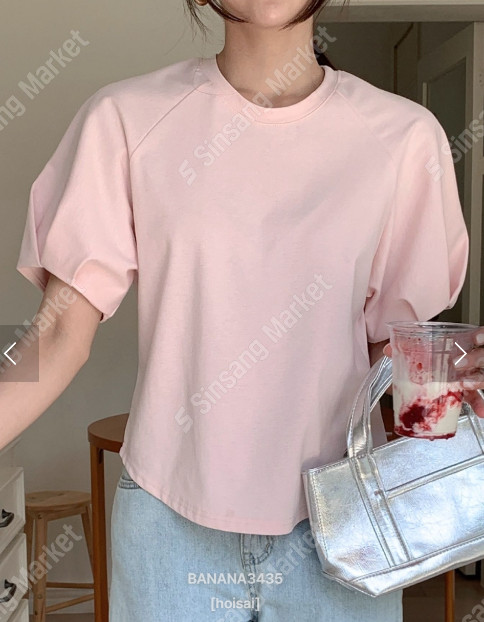 韓國BANANA3435泡泡袖棉質短袖上衣 | 寬鬆圓領蓬袖T恤 Korean Puff Sleeve Cotton Top