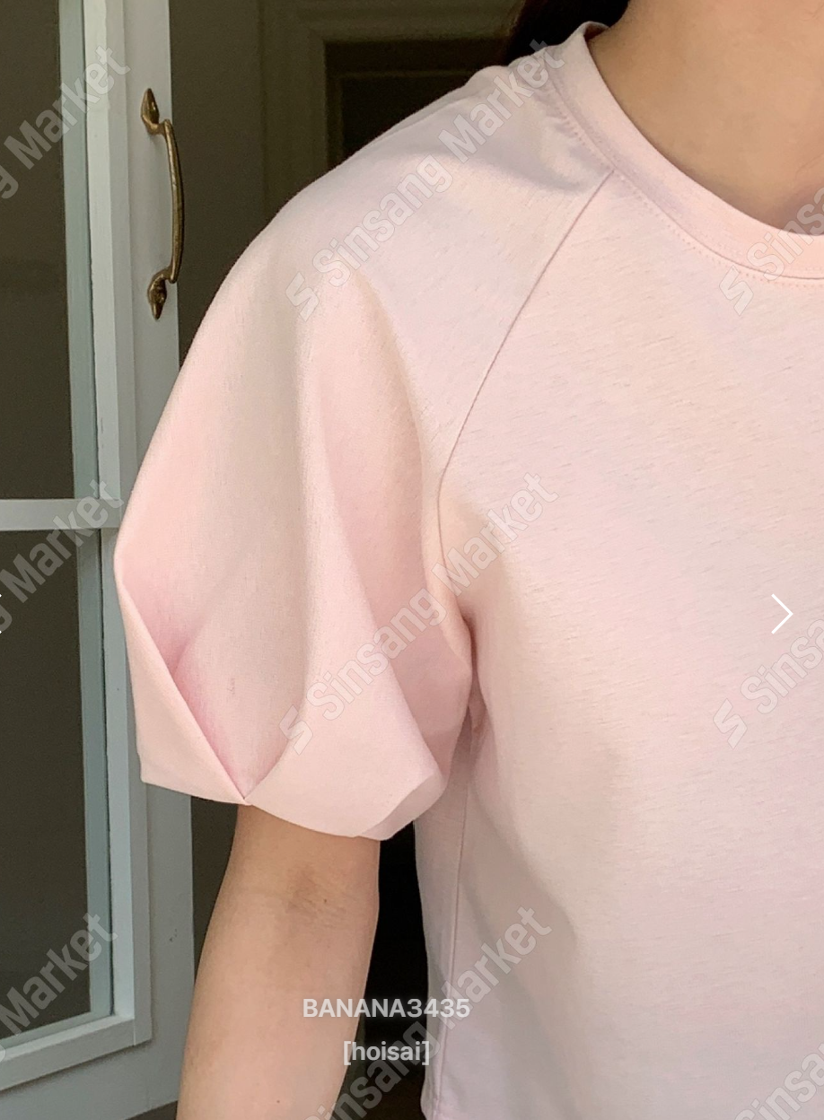 韓國BANANA3435泡泡袖棉質短袖上衣 | 寬鬆圓領蓬袖T恤 Korean Puff Sleeve Cotton Top