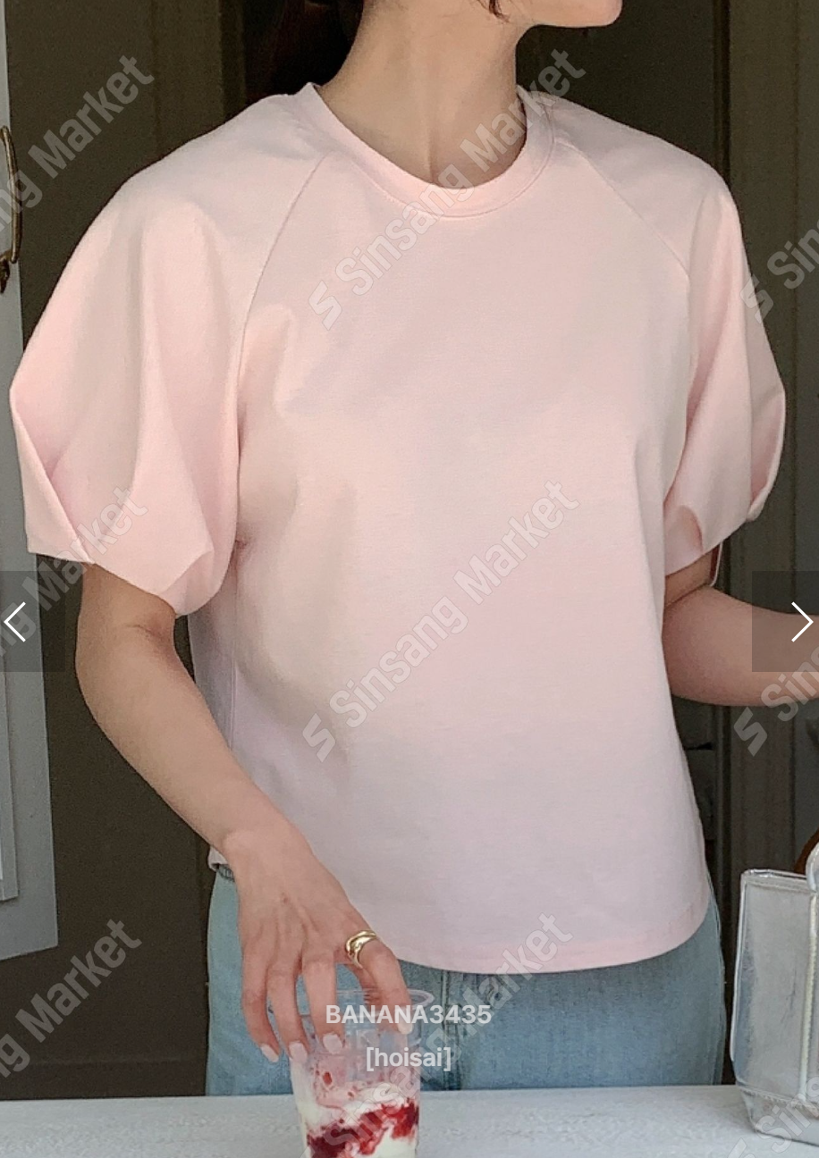韓國BANANA3435泡泡袖棉質短袖上衣 | 寬鬆圓領蓬袖T恤 Korean Puff Sleeve Cotton Top