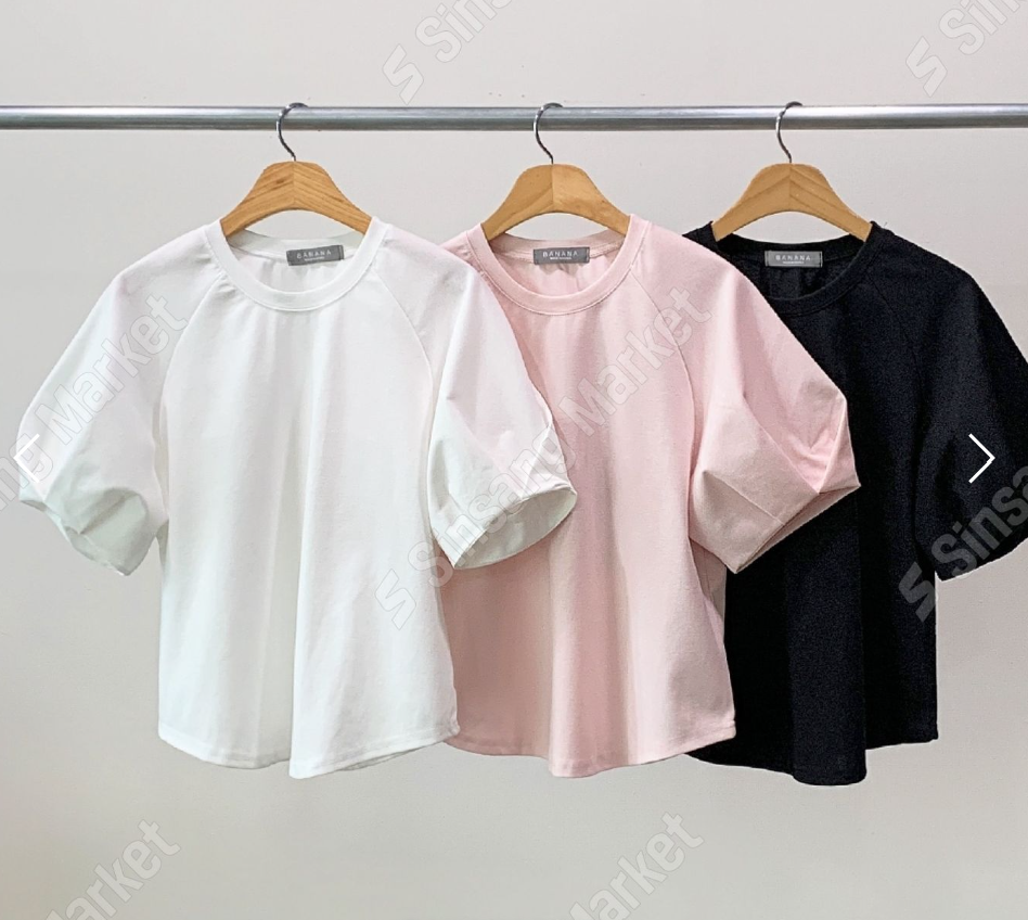 韓國BANANA3435泡泡袖棉質短袖上衣 | 寬鬆圓領蓬袖T恤 Korean Puff Sleeve Cotton Top