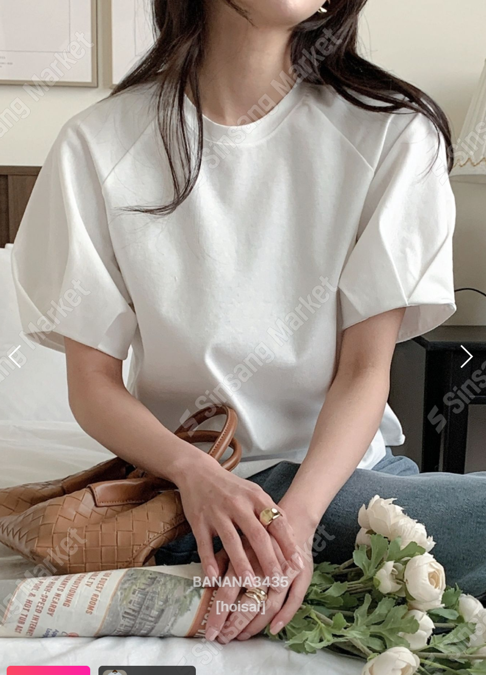 韓國BANANA3435泡泡袖棉質短袖上衣 | 寬鬆圓領蓬袖T恤 Korean Puff Sleeve Cotton Top