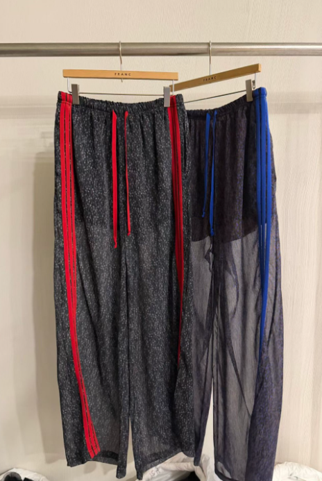 韓國FRANC撞色織帶闊腿運動褲 | 街頭暗黑風鬆緊腰寬褲 Korean Side Stripe Wide Leg Pants
