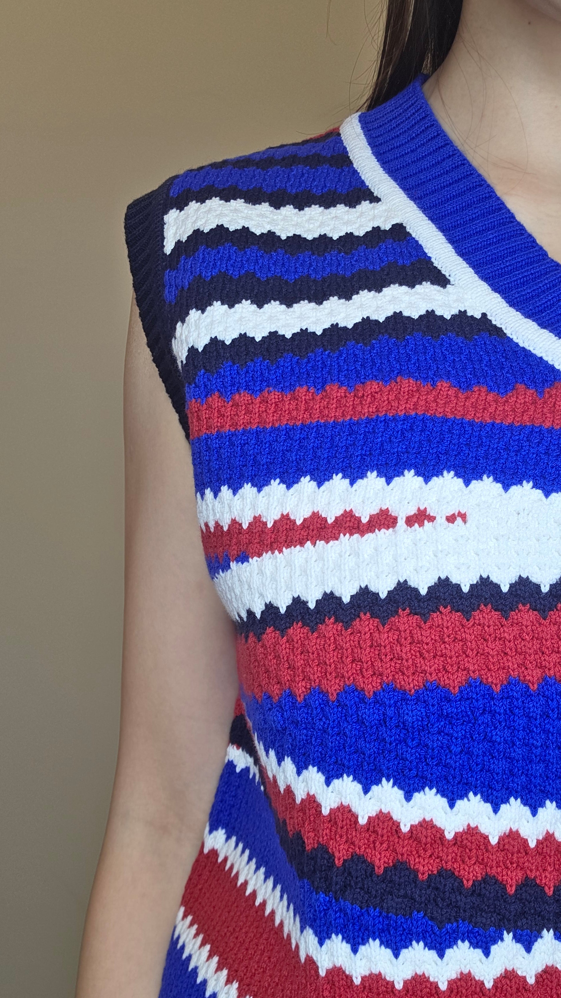 LS60601 韓國復古條紋 V 領針織背心｜韓系撞色無袖 Knit Vest Korean Striped Knit Vest