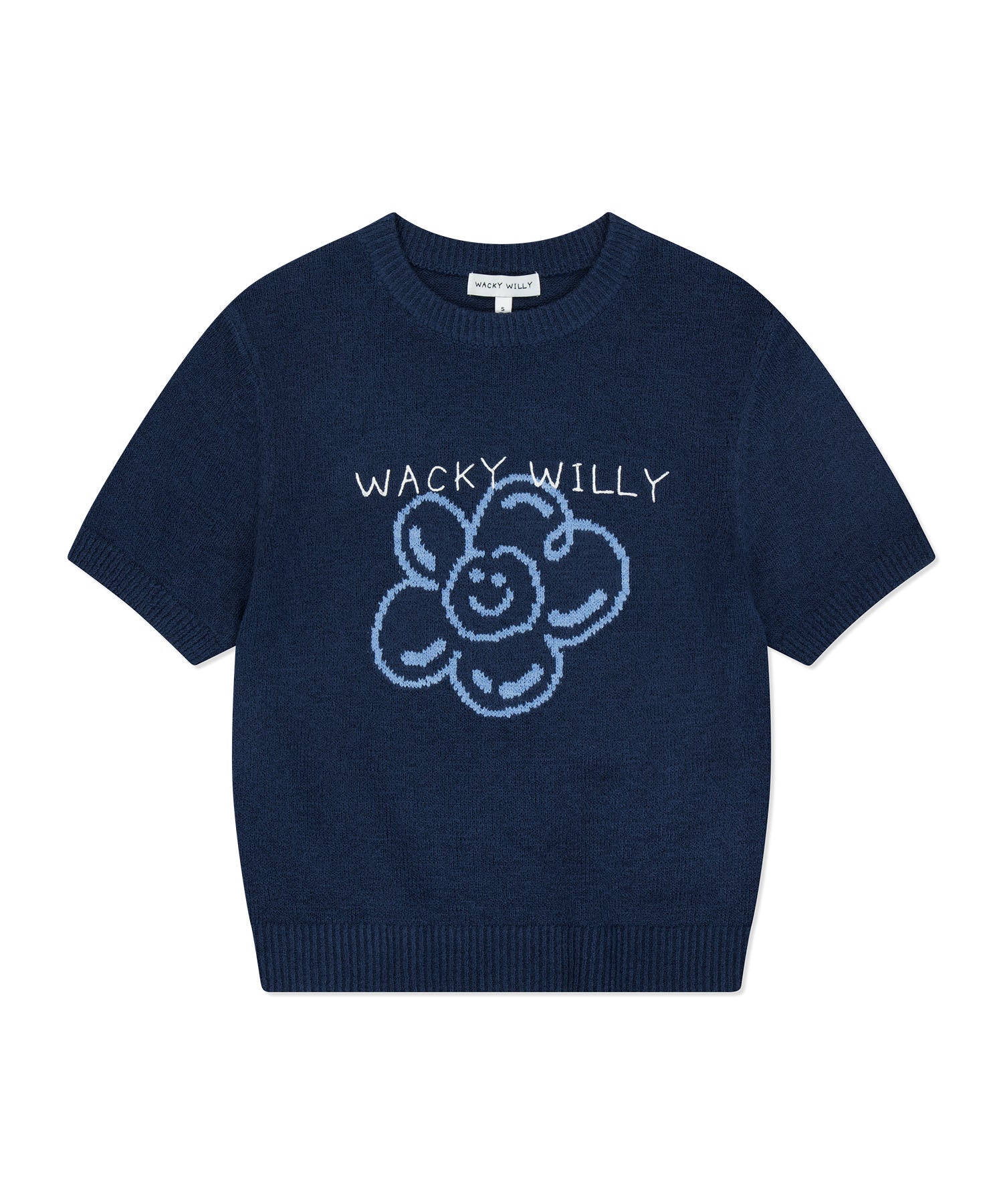 韓國直送 WACKY WILLY - 莉莉圖案短袖針織衫深藍色