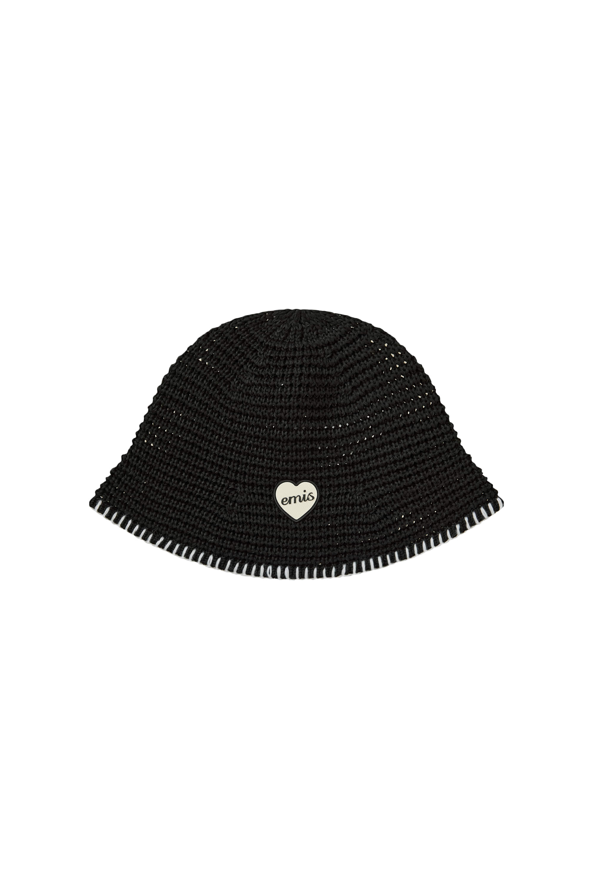 韓國 EMIS -HEART RUBBER PATCH KNIT BUCKET HAT-BLACK