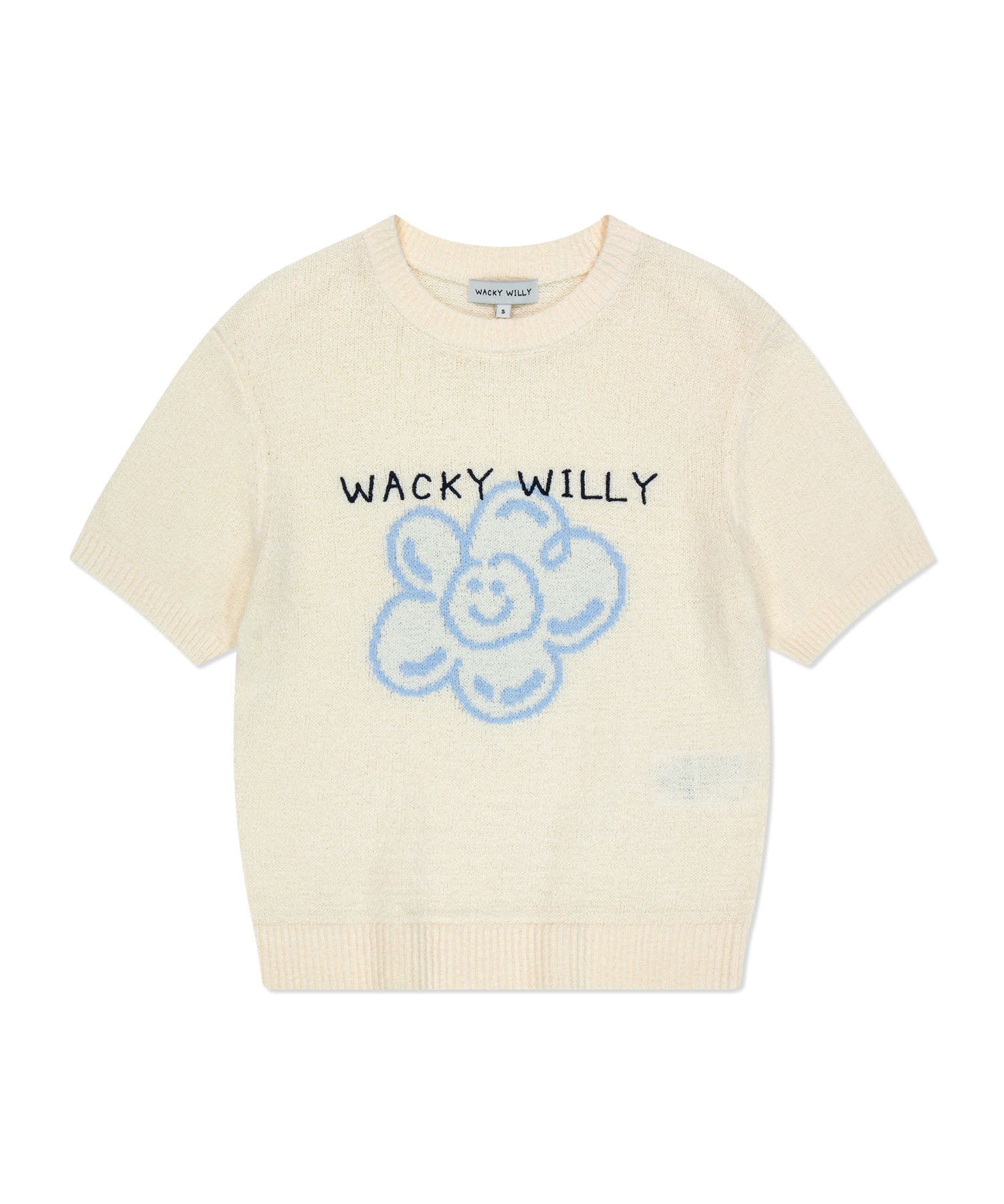 韓國直送 WACKY WILLY - 女裝圖案短袖針織衫奶油色