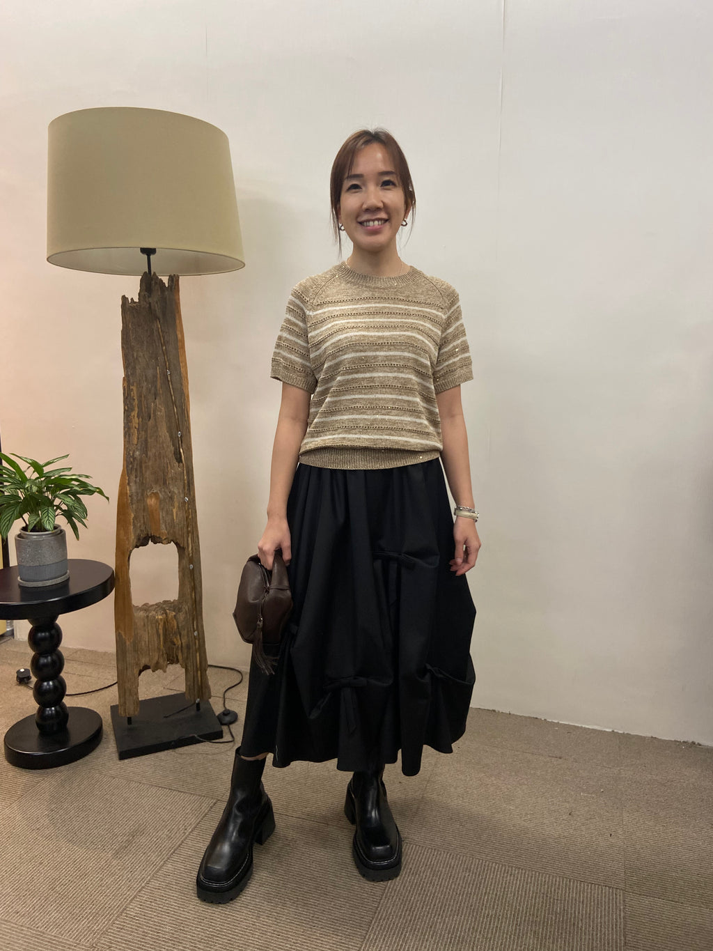 韓國COCOLOVE混色條紋鏤空短袖針織衫 | 圓領透氣薄針織上衣 Korean Knit Top