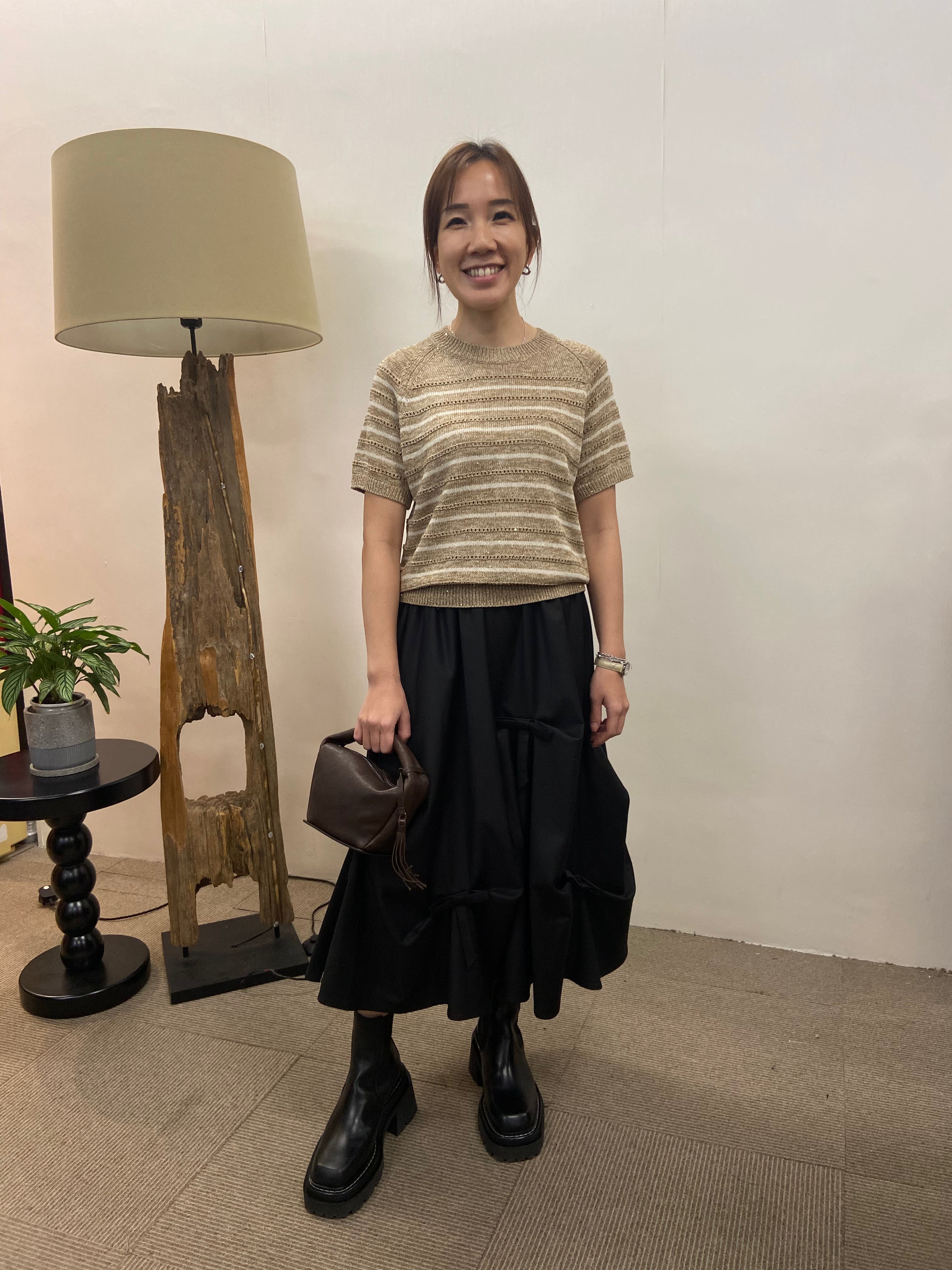 韓國COCOLOVE混色條紋鏤空短袖針織衫 | 圓領透氣薄針織上衣 Korean Knit Top