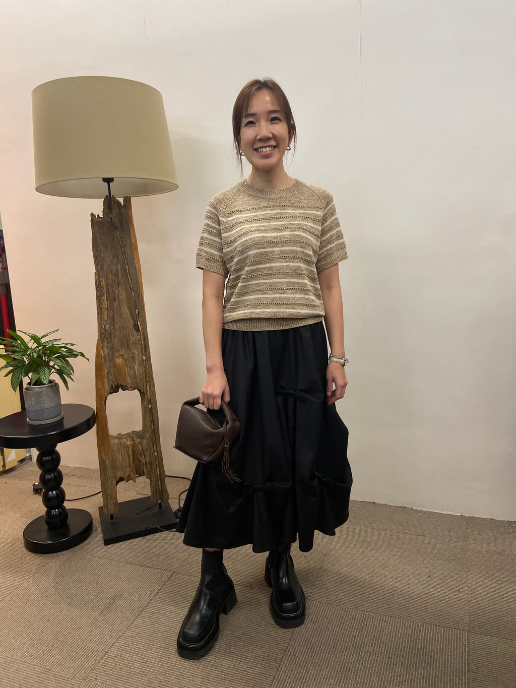 韓國COCOLOVE混色條紋鏤空短袖針織衫 | 圓領透氣薄針織上衣 Korean Knit Top