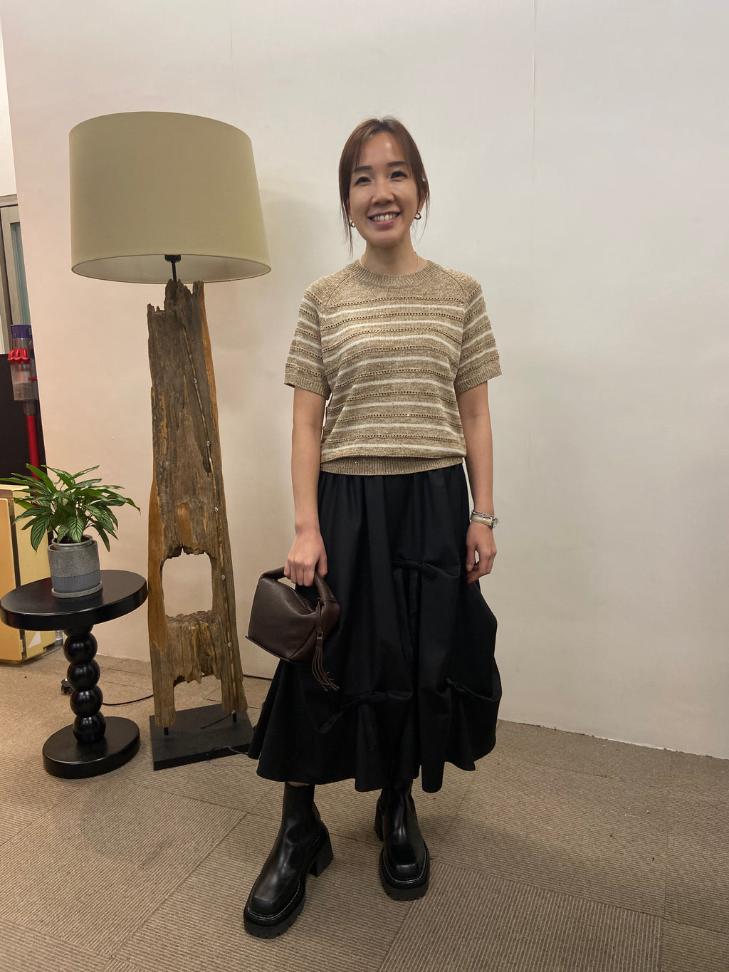 韓國COCOLOVE混色條紋鏤空短袖針織衫 | 圓領透氣薄針織上衣 Korean Knit Top