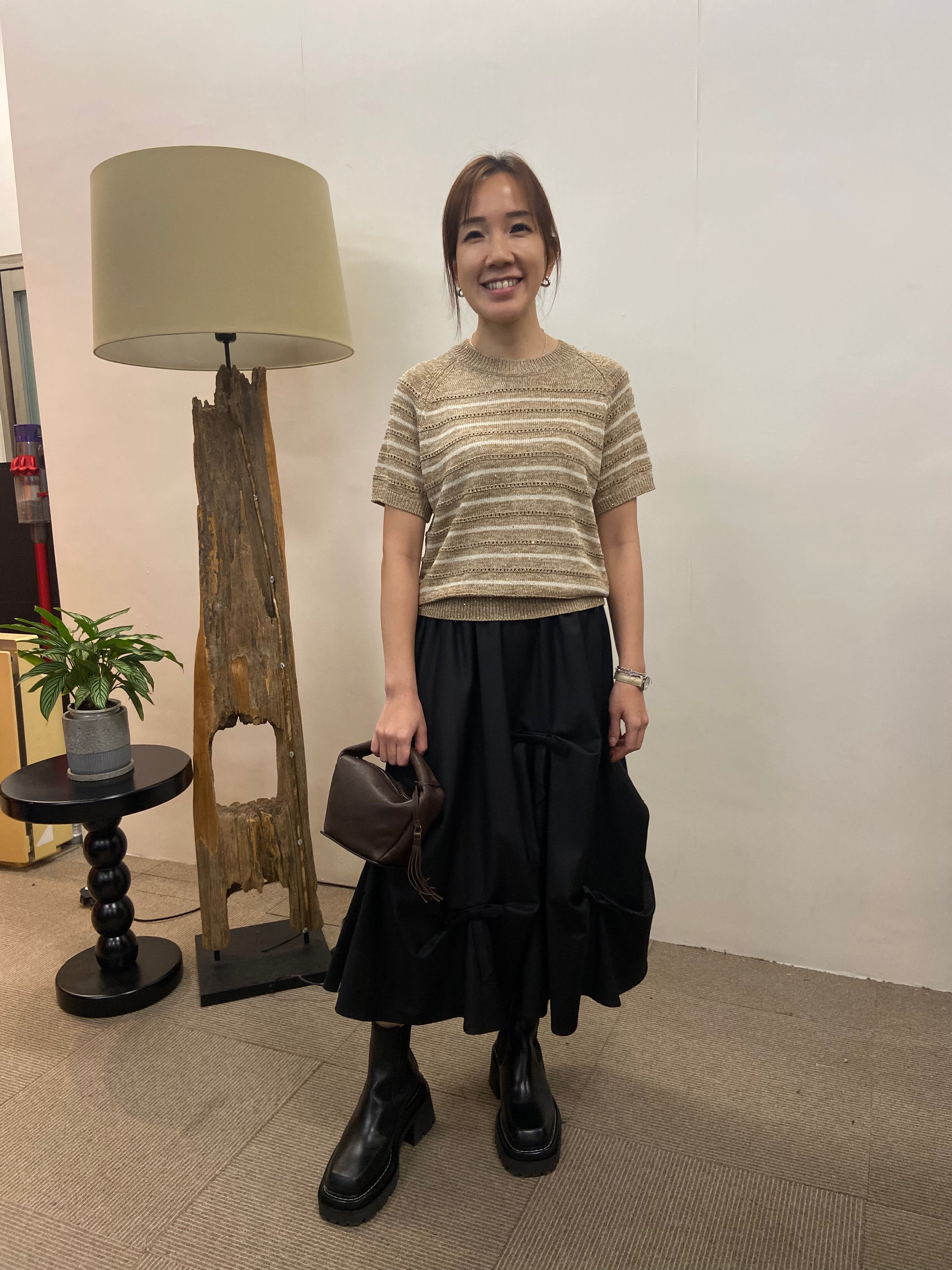韓國COCOLOVE混色條紋鏤空短袖針織衫 | 圓領透氣薄針織上衣 Korean Knit Top