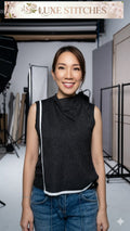 LUXE STITCHES光絲不對稱交叉領無袖針織背心 | 撞色滾邊小企領上衣 Korean Draped Knit Vest TOPS