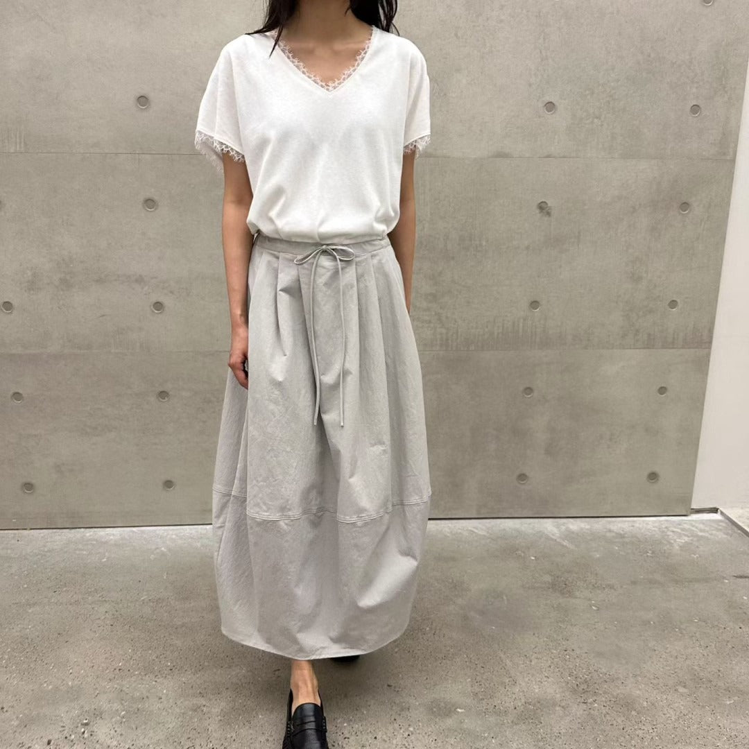 韓國拼接長裙 | 橫紋分段設計鬆緊腰半裙 Korean Paneled Long Skirt