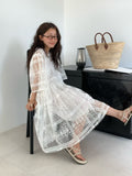 韓國 VENTI 花卉刺繡蕾絲透視連身裙｜韓系優雅層次感 Lace Overlay Dress
