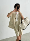 韓國MARIE MARIE棉麻西裝短褲 | 高腰寬鬆百搭休閒五分褲 Korean Linen Blend Tailored Shorts