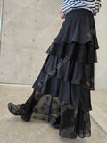 韓國CORNER302多層荷葉邊蕾絲長裙 | 法式蛋糕裙高腰半身裙 Korean Tiered Ruffle Lace Skirt