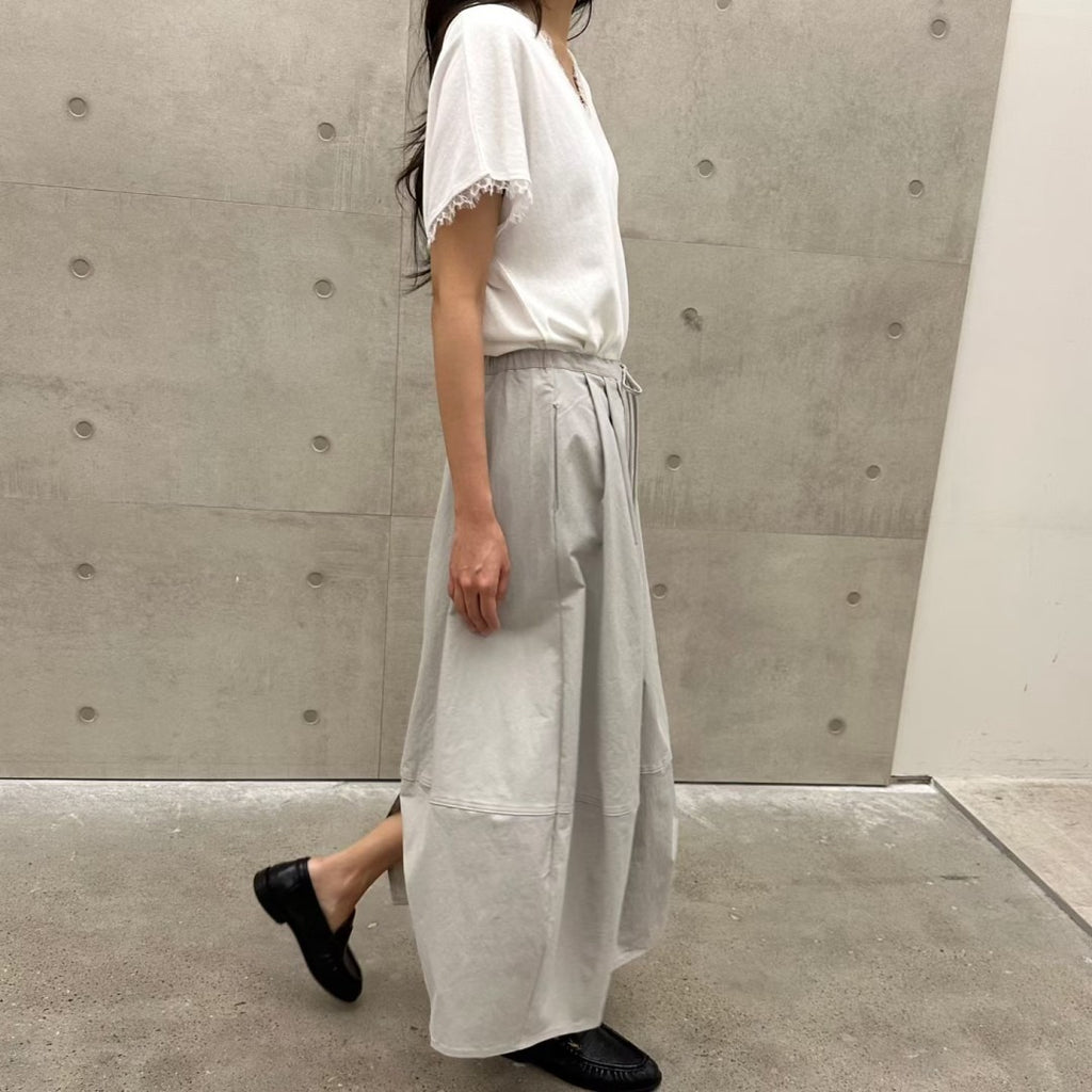 韓國拼接長裙 | 橫紋分段設計鬆緊腰半裙 Korean Paneled Long Skirt