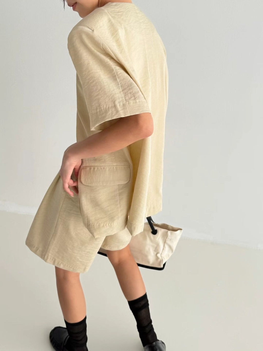 韓國MARIE MARIE棉麻西裝短褲 | 高腰寬鬆百搭休閒五分褲 Korean Linen Blend Tailored Shorts