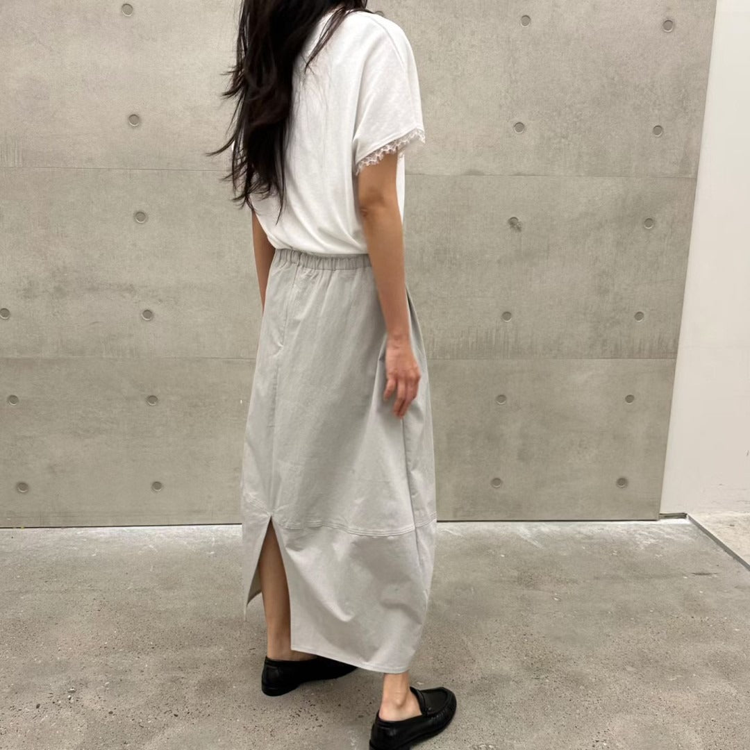 韓國拼接長裙 | 橫紋分段設計鬆緊腰半裙 Korean Paneled Long Skirt