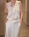 韓國立體花卉刺繡蕾絲無袖上衣 | 透視網紗飛袖百搭背心 Korean Floral Embroidery Lace Sleeveless Top