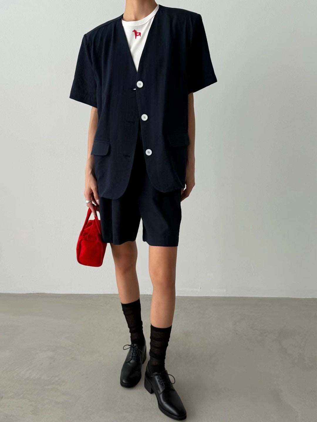 韓國MARIE MARIE棉麻西裝短褲 | 高腰寬鬆百搭休閒五分褲 Korean Linen Blend Tailored Shorts