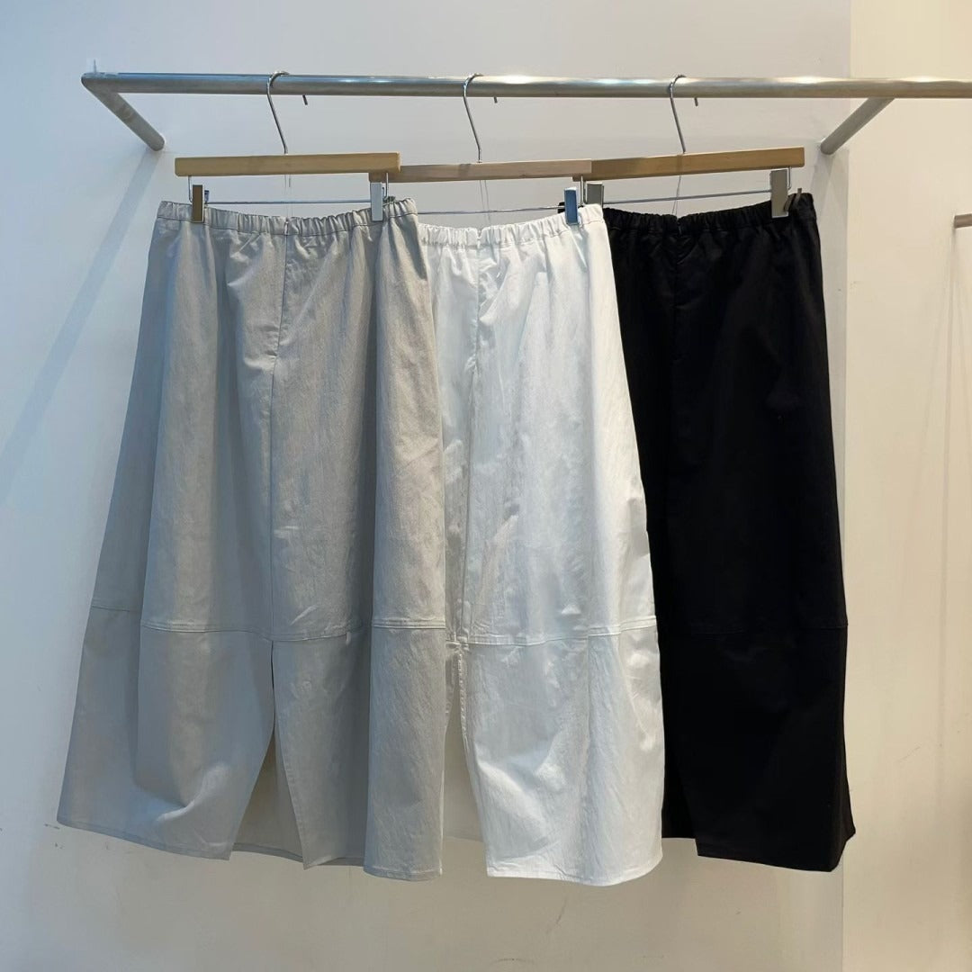 韓國拼接長裙 | 橫紋分段設計鬆緊腰半裙 Korean Paneled Long Skirt