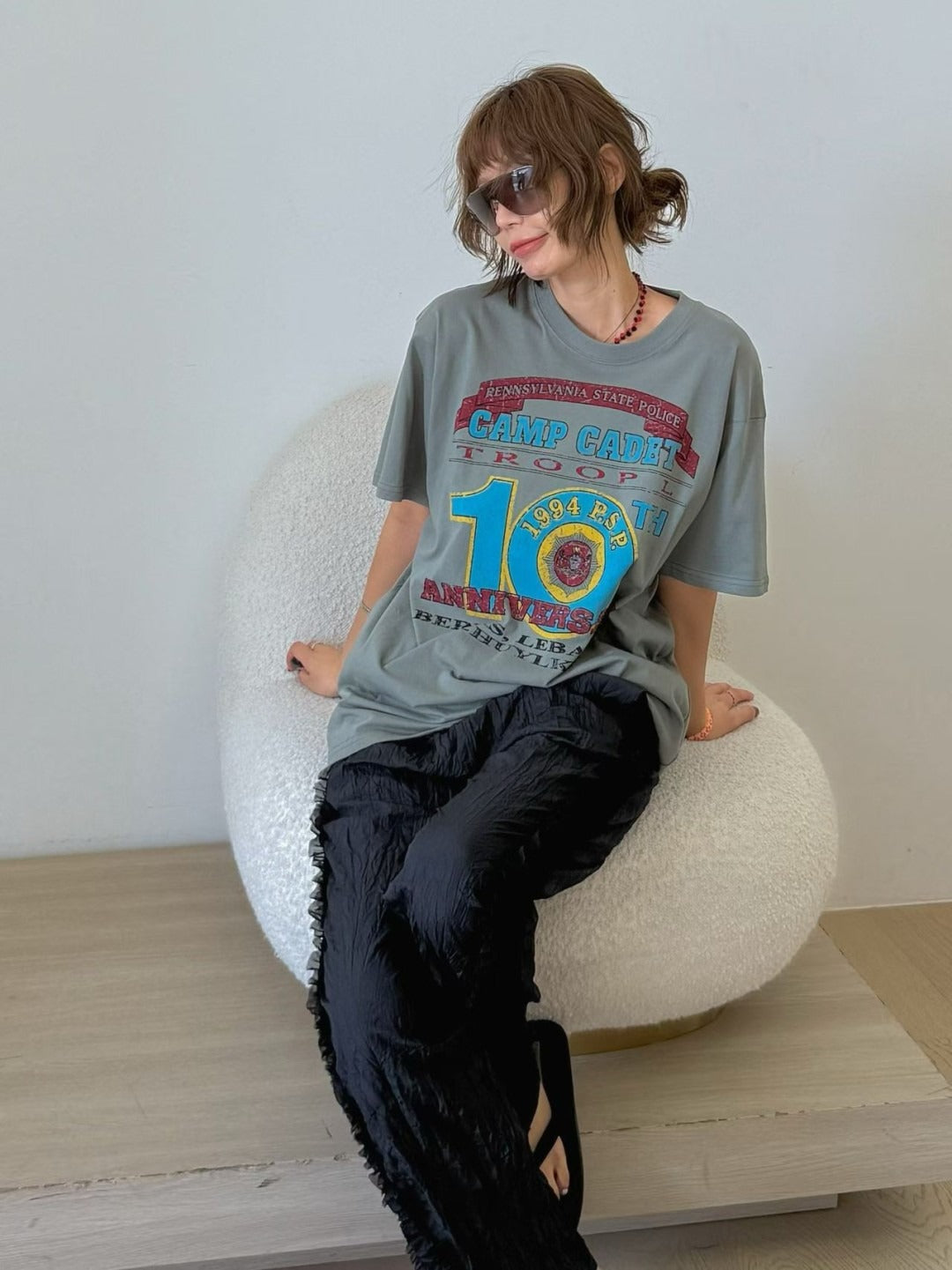 韓國PARIS MATCH復古美式印花寬鬆T恤 | 警隊紀念圖案短袖上衣 Oversized Vintage Graphic Tee