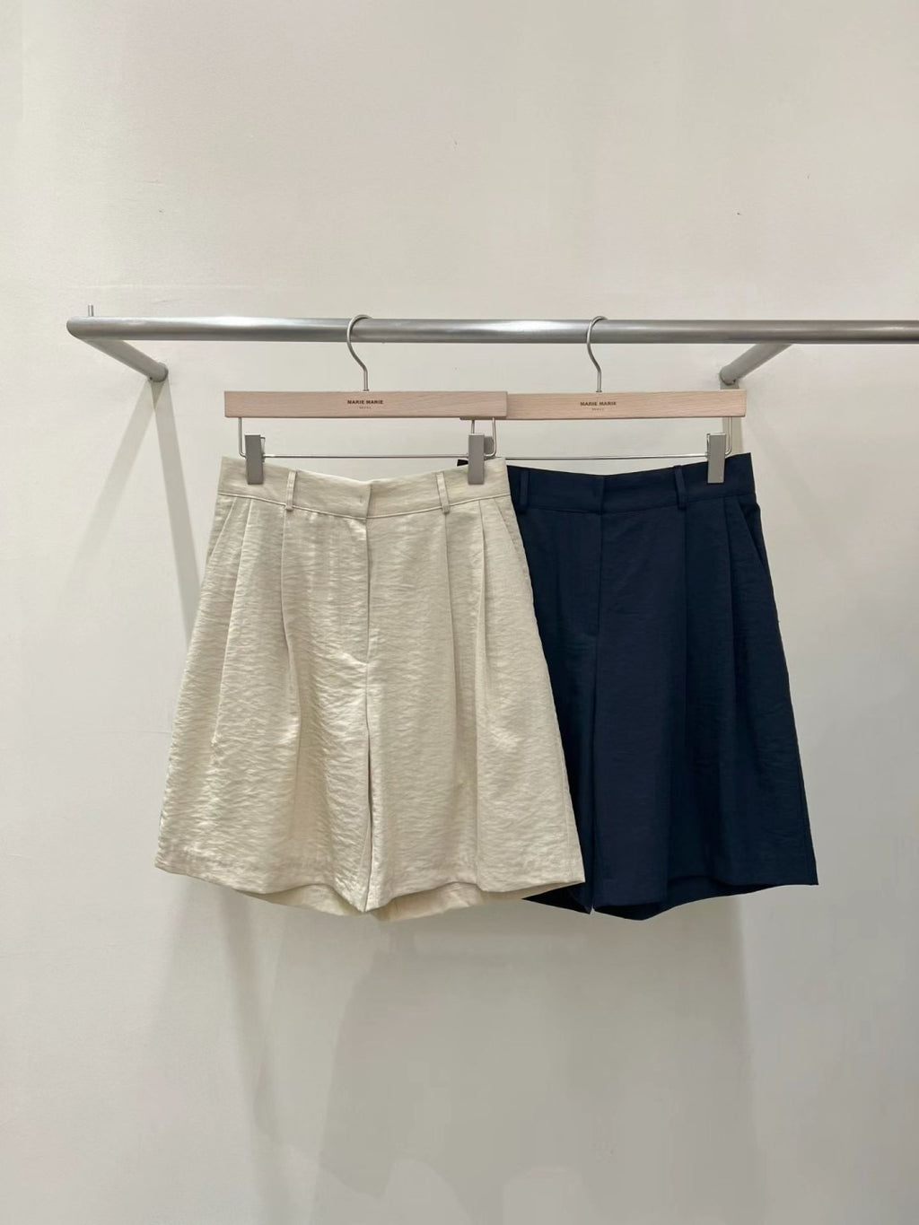 韓國MARIE MARIE棉麻西裝短褲 | 高腰寬鬆百搭休閒五分褲 Korean Linen Blend Tailored Shorts
