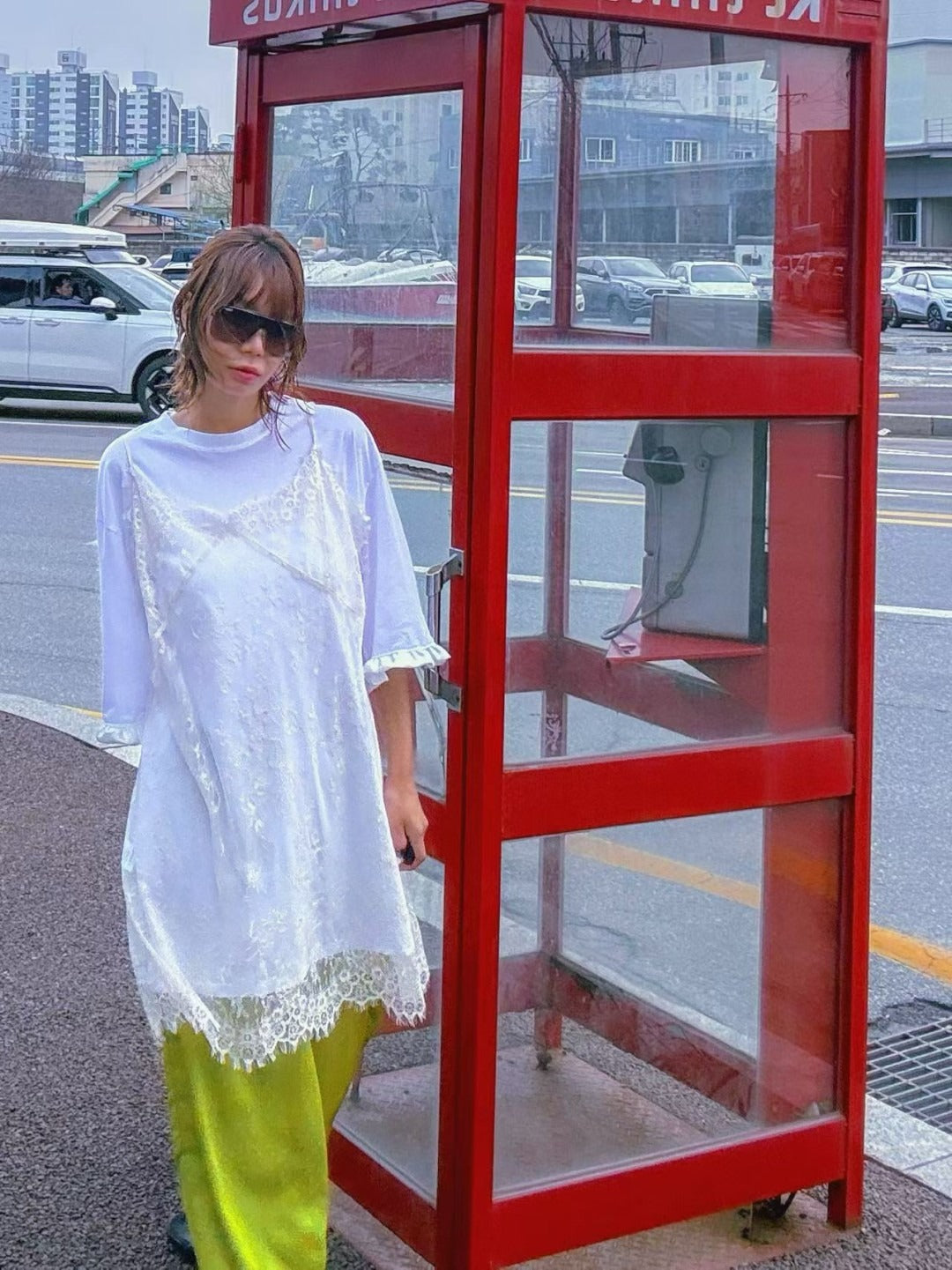 韓國PARIS MATCH荷葉袖口長版T恤 | 簡約寬鬆純色棉質上衣 Oversized Ruffle Sleeve Tee