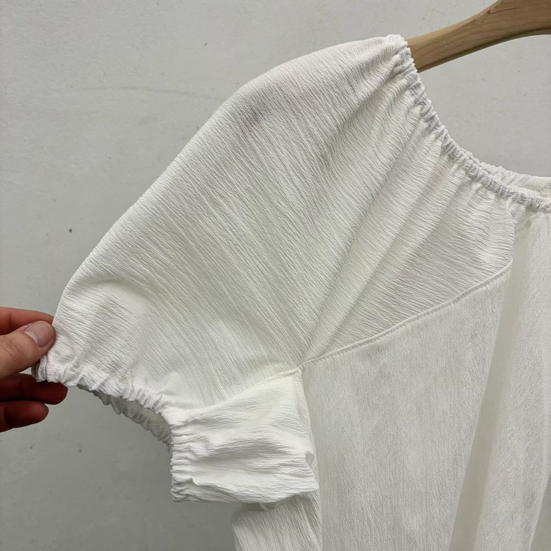 韓國 MOI 抽皺領泡泡袖上衣｜韓系輕盈寬鬆 Blouse Korean Puff Sleeve Top