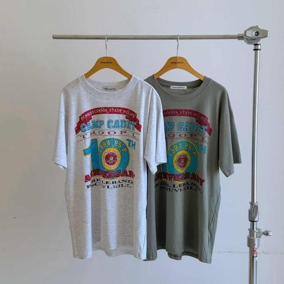 韓國PARIS MATCH復古美式印花寬鬆T恤 | 警隊紀念圖案短袖上衣 Oversized Vintage Graphic Tee