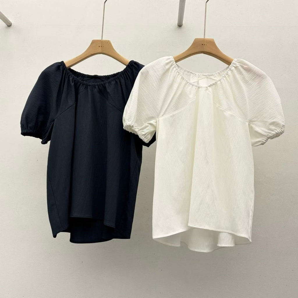 韓國 MOI 抽皺領泡泡袖上衣｜韓系輕盈寬鬆 Blouse Korean Puff Sleeve Top