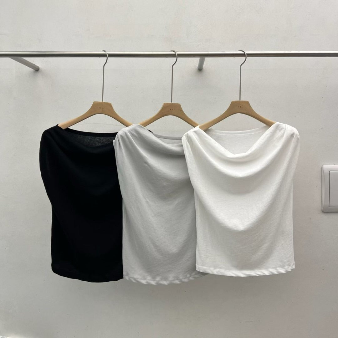 韓國垂墜領無袖上衣｜韓系氣質修身背心 Draped Cowl Neck Top