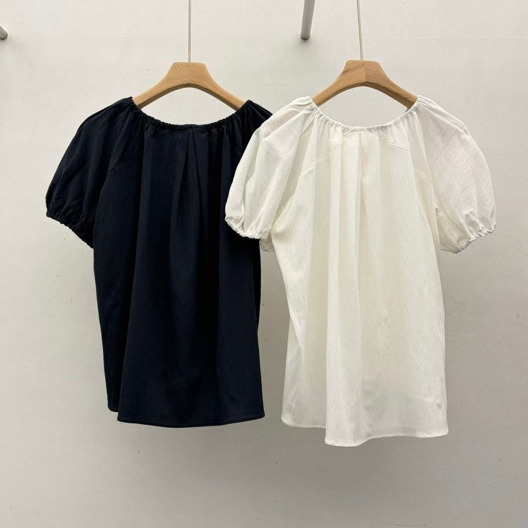 韓國 MOI 抽皺領泡泡袖上衣｜韓系輕盈寬鬆 Blouse Korean Puff Sleeve Top