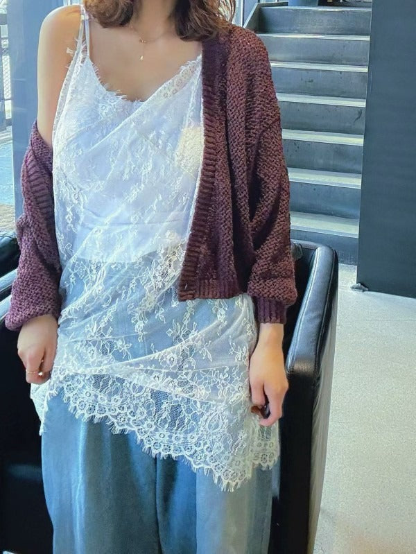 Paris Match法式蕾絲長版吊帶背心 | 仙氣不規則下擺內搭上衣 Korean Lace Cami Top