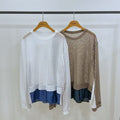 韓國PARIS MATCH透視網紗拼接長袖上衣 | 假兩件寬鬆落肩撞色T恤 Korean Mesh Layered Top