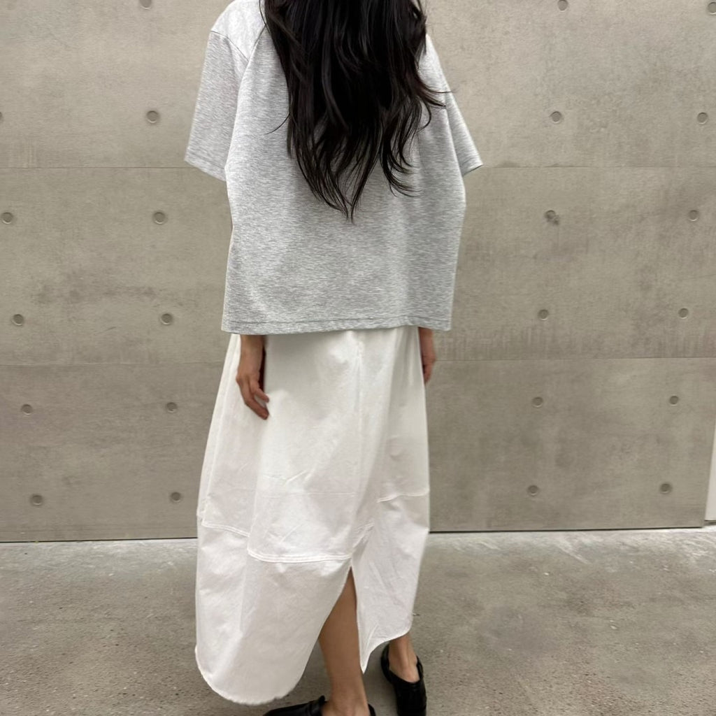 韓國拼接長裙 | 橫紋分段設計鬆緊腰半裙 Korean Paneled Long Skirt