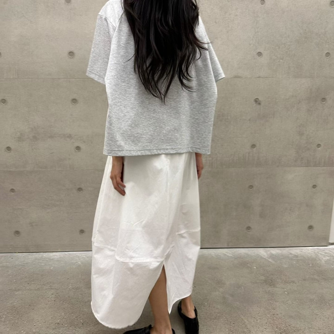 韓國拼接長裙 | 橫紋分段設計鬆緊腰半裙 Korean Paneled Long Skirt